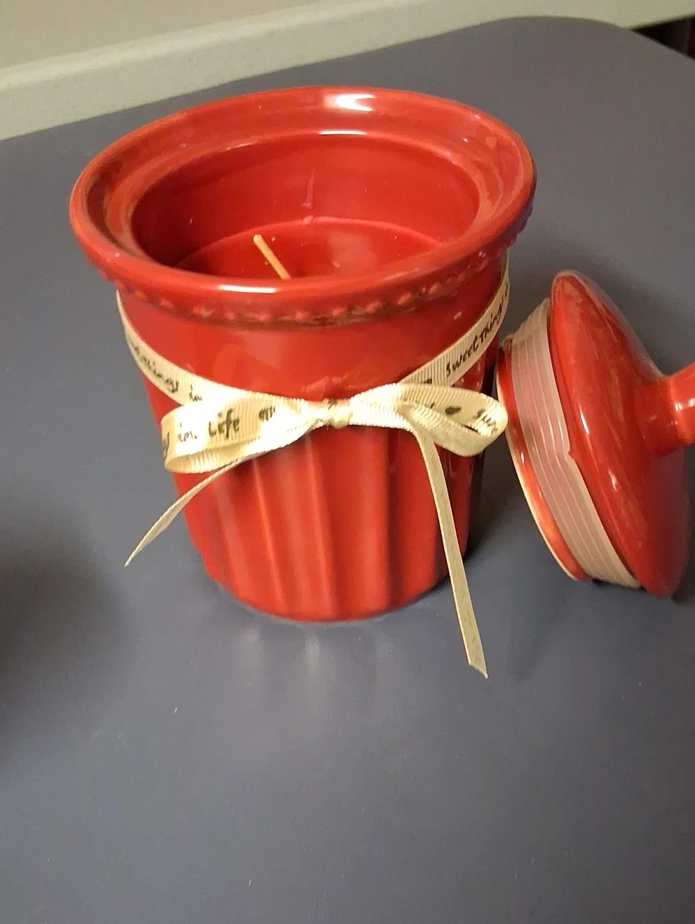 Red Ceramic Candle Set with Lid - Home Accents